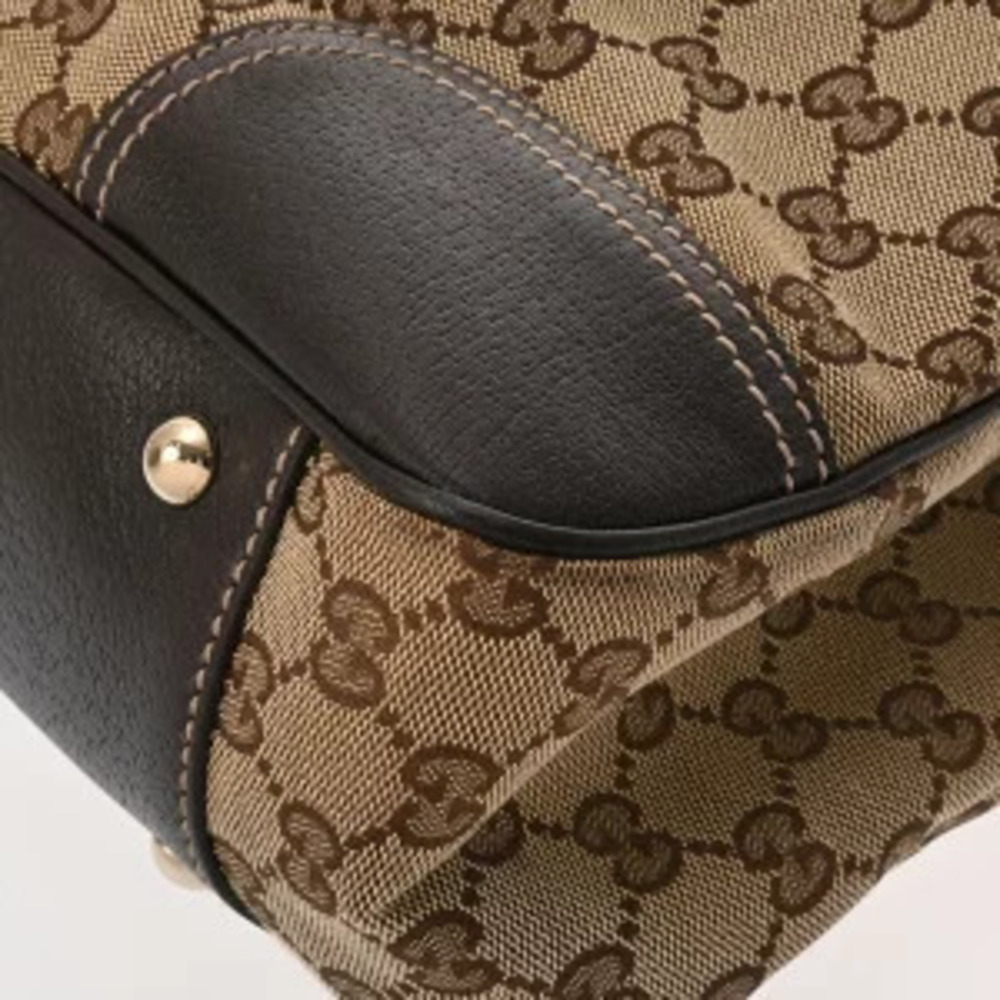 Gucci Beige Ebony Tote Canvas GG Bag Brown Leather - Picture 7 of 9